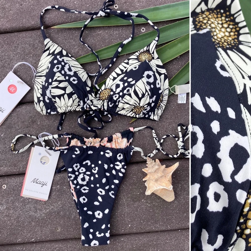 MAAJI Set - Ink Cheeta Alana String Triangle Bikini Top & Splashy Cheeky Bottoms